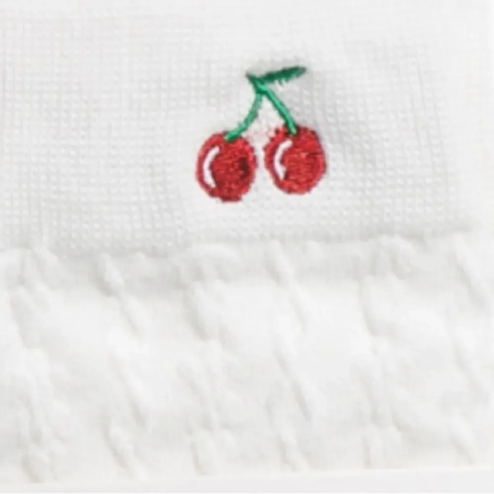 casa clara x Anthropologie Paulina White Embroidered Cherry Cable Knit Socks